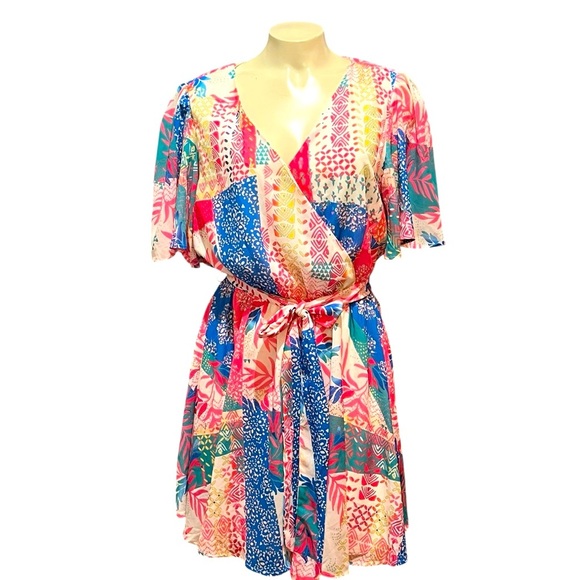 Flying Tomato Pink and Blue Pleated Sundress - Picture 1 of 9